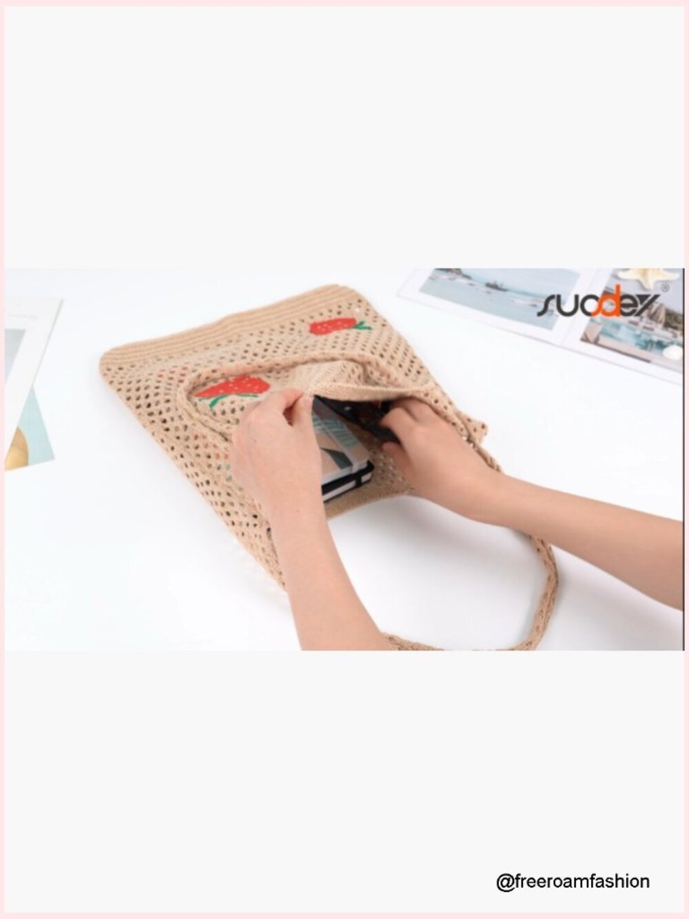 Large Crochet Mesh Tote Bag, Boho Summer Beach Bag, Lightweight Foldable - Picture 7 of 7